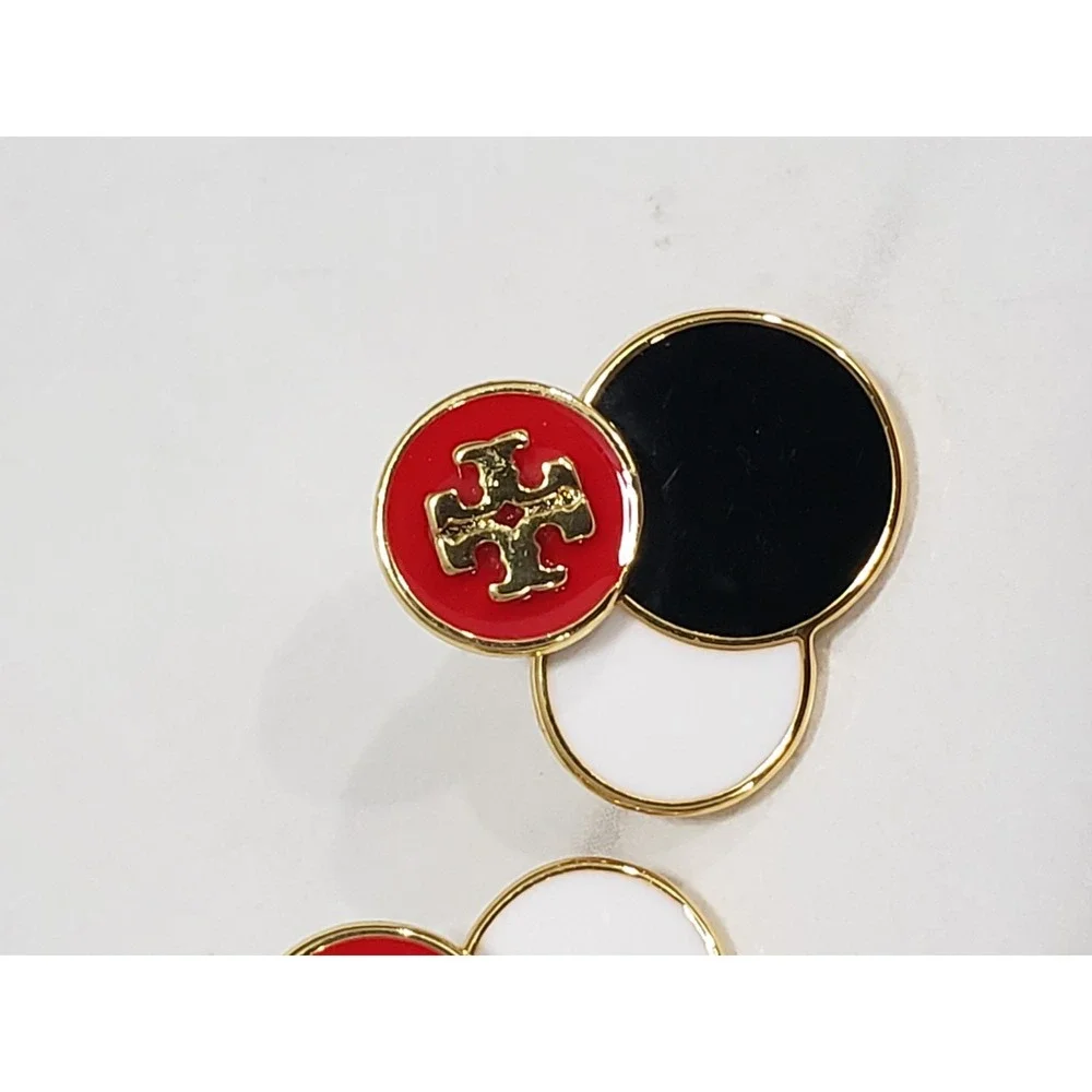 Tory Burch Gold Plated BLACK WHITE RED Enamel CLUSTER EARRINGS STUDS